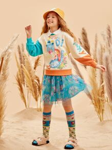 少女卡通图案落肩卫衣 - 彩色 - 查看 3