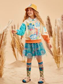 少女卡通图案落肩卫衣 - 彩色 - 查看 4