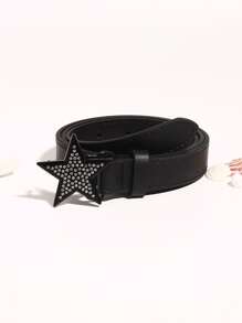 Rhinestone Star Buckle Belt with Punch Tool - màu đen - Xem 1
