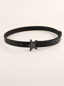 Rhinestone Star Buckle Belt with Punch Tool - màu đen - Xem 3