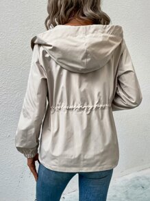 SHEIN LUNE Áo khoác nữ Dây kéo màu trơn Giải trí - Màu be - Xem 2