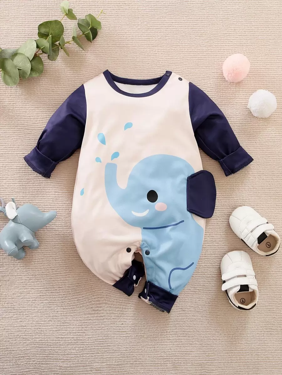 Yierying Đứa bé trai Phim hoạt hình con voi In Thiết kế bản vá 3D Áo liền quần - Nhiều màu - Xem 1