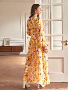 SHEIN Frenchy Allover Floral Print Ruched Front Ruffle Hem Dress - Multicolor - View 3