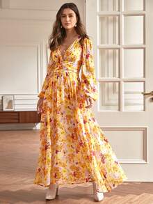 SHEIN Frenchy Allover Floral Print Ruched Front Ruffle Hem Dress - Multicolor - View 8