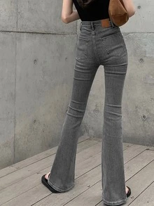 女士高腰喇叭休闲百搭牛仔裤（春季款） - 灰色 - 查看 2