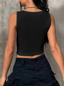 SHEIN ICON Star Print Ribbed Knit Tank Top - Black - View 2