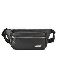 Men Metal Detail Waist Bag Chest Bag Bum Bags Fanny Pack For Commute Carry On Bags For Travel School Students Lightweight Multifunctional Anti Theft Sling Bags - Black - View 1