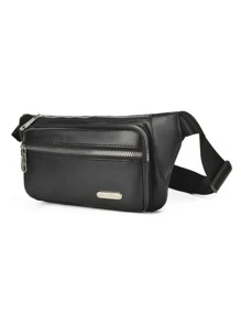 Men Metal Detail Waist Bag Chest Bag Bum Bags Fanny Pack For Commute Carry On Bags For Travel School Students Lightweight Multifunctional Anti Theft Sling Bags - Black - View 4