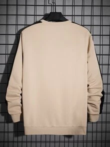 GENTILAND Men'S Contrast Side Seam Knitted Crewneck Sweatshirt - Apricot - View 2