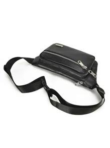 Men Metal Detail Waist Bag Chest Bag Bum Bags Fanny Pack For Commute Carry On Bags For Travel School Students Lightweight Multifunctional Anti Theft Sling Bags - Black - View 5