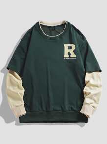 Manfinity Hombres Sudadera con estampado de letra 2 en 1 - Verde Oscuro - Ver 1