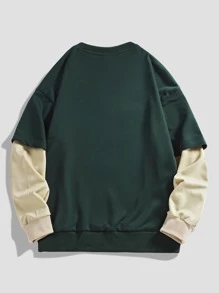 Manfinity Hombres Sudadera con estampado de letra 2 en 1 - Verde Oscuro - Ver 2