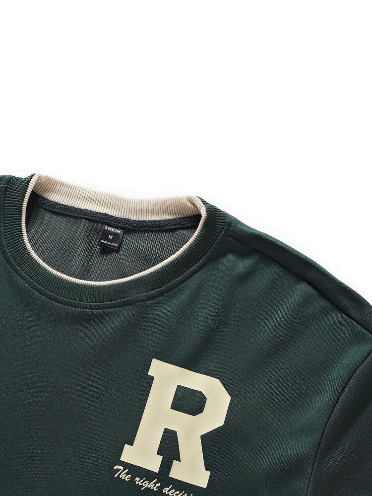 Manfinity Men Letter Graphic 2 In 1 Sweatshirt - Dark Green - View 3