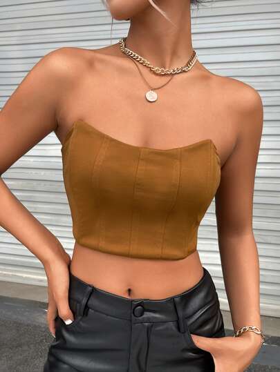 SHEIN Privé Solid Crop Tube Top