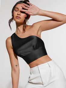 SHEIN BAE Top de satén de un hombro con nudo trasero