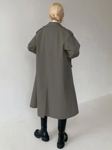 DAZY Raglan Sleeve Slit Back Double Breasted Trench Coat, Fall Clothes Women Jacket - Grey - View 2