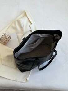 Túi Tote Đeo Vai Da Cá Sấu Nổi, Túi Công Sở Bắt Mắt Dành Cho Phụ Nữ - màu đen - Xem 3