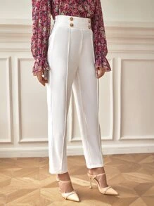 SHEIN Frenchy Buttoned Front Seam Front Trousers - White - View 6