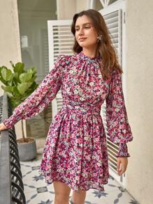 SHEIN Frenchy Allover Floral Print Ruched Dress - Multicolor - View 1