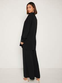 SHEIN Frenchy Drop Shoulder Solid Shirt & Wide Leg Trousers - Black - View 3