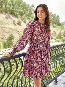 SHEIN Frenchy Allover Floral Print Ruched Dress - Multicolor - View 4