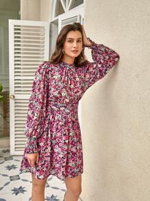 SHEIN Frenchy Allover Floral Print Ruched Dress - Multicolor - View 6