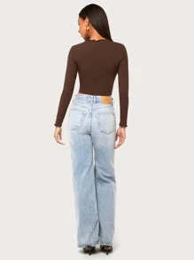 SHEIN Essnce Top corto tejido de canalé ribete en forma de lechuga - Café integral - Ver 6