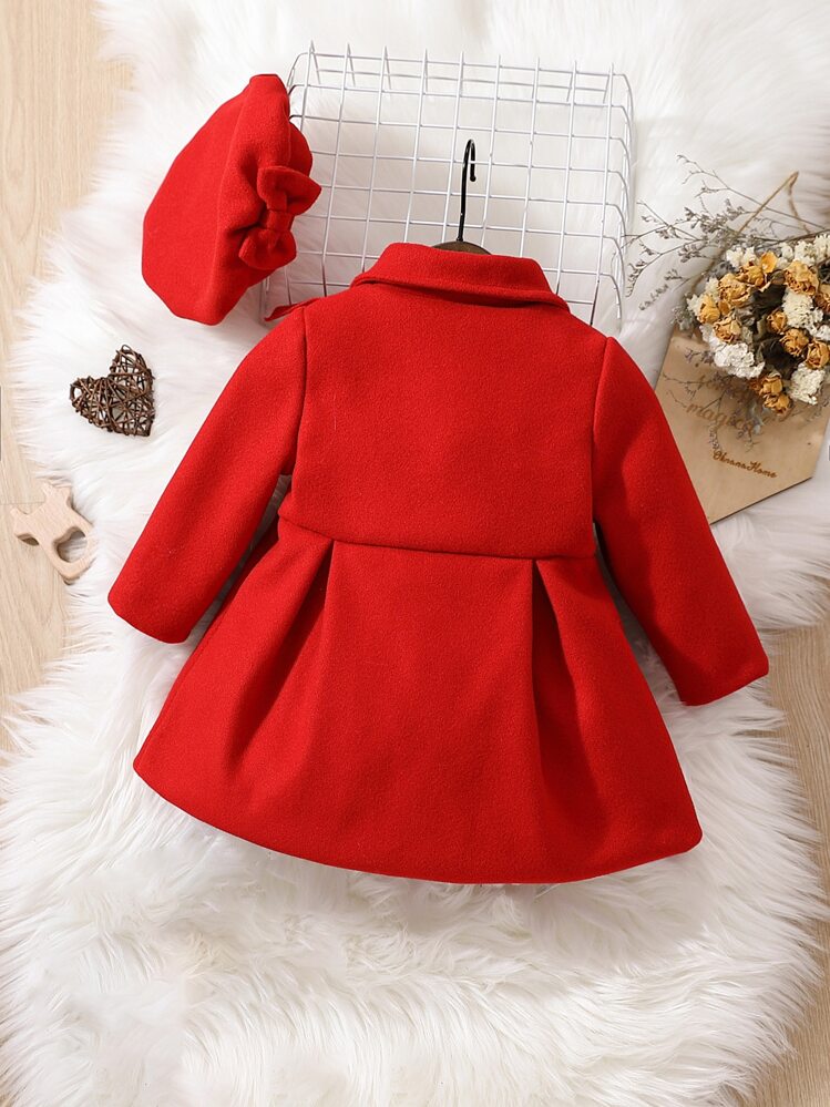 SHEIN 嬰兒荷葉邊雙排釦外套 - 紅色 - 查看 2