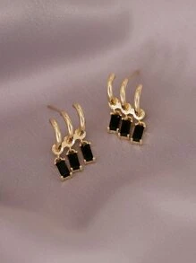 方晶鋯石耳墜 - 金黃色 - 查看 2