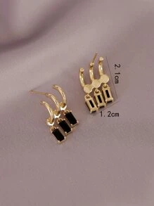 方晶鋯石耳墜 - 金黃色 - 查看 4