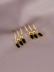 方晶鋯石耳墜 - 金黃色 - 查看 5