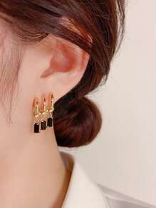 方晶鋯石耳墜 - 金黃色 - 查看 6