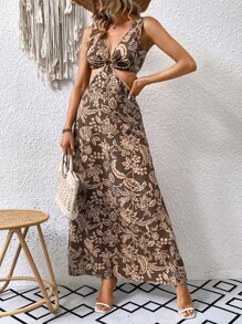 Breezaya 花卉印花圆环镂空系带连衣裙 度假海滩装 女款