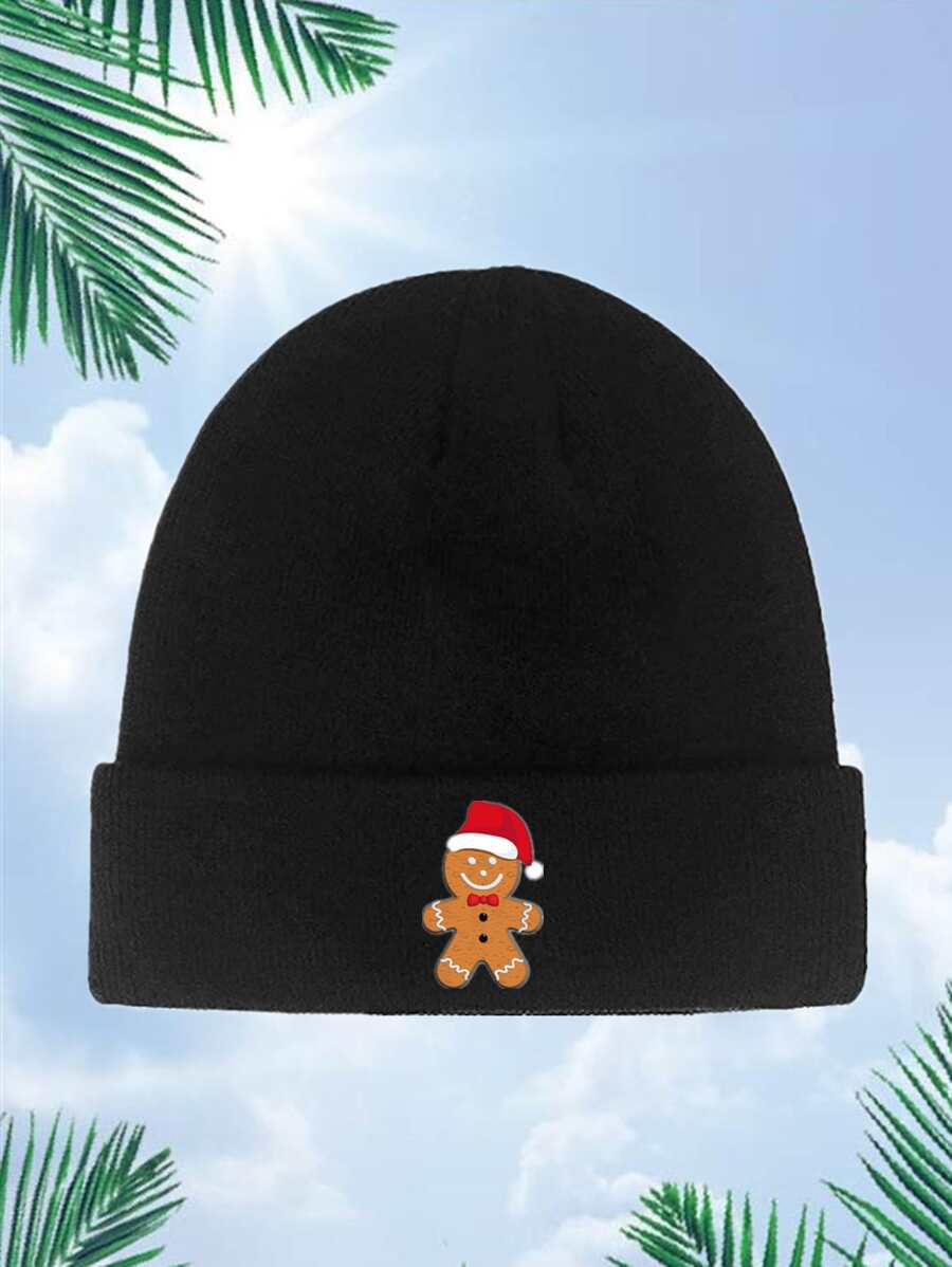 Hombres Gorro Navidad hombre de pan de jengibre con estampado - Negro - Ver 1