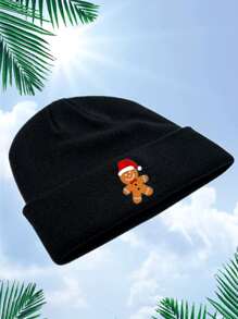 Hombres Gorro Navidad hombre de pan de jengibre con estampado - Negro - Ver 2