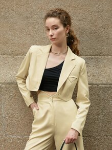 Single Button Crop Blazer - Yellow - View 1