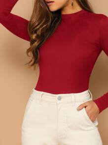 SHEIN Essnce Của phụ nữ Thon gọn Cổ giả Áo sơ mi - Đỏ - Xem 4