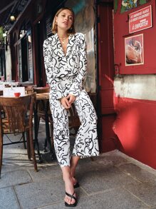 Donna Adi Graffiti Print Single Button Crop Blazer - White - View 8