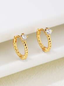 1對跨境新款時尚小巧獨特的清新復古轉折編織和微鑲立方氧化鋯女耳環,適合每日通勤佩戴 - 金黃色 - 查看 3