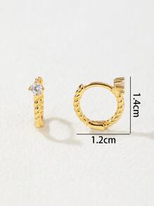 1對跨境新款時尚小巧獨特的清新復古轉折編織和微鑲立方氧化鋯女耳環,適合每日通勤佩戴 - 金黃色 - 查看 4