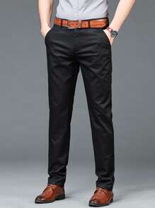Men Slant Pocket Suit Trousers Without Belt - Black - View 4