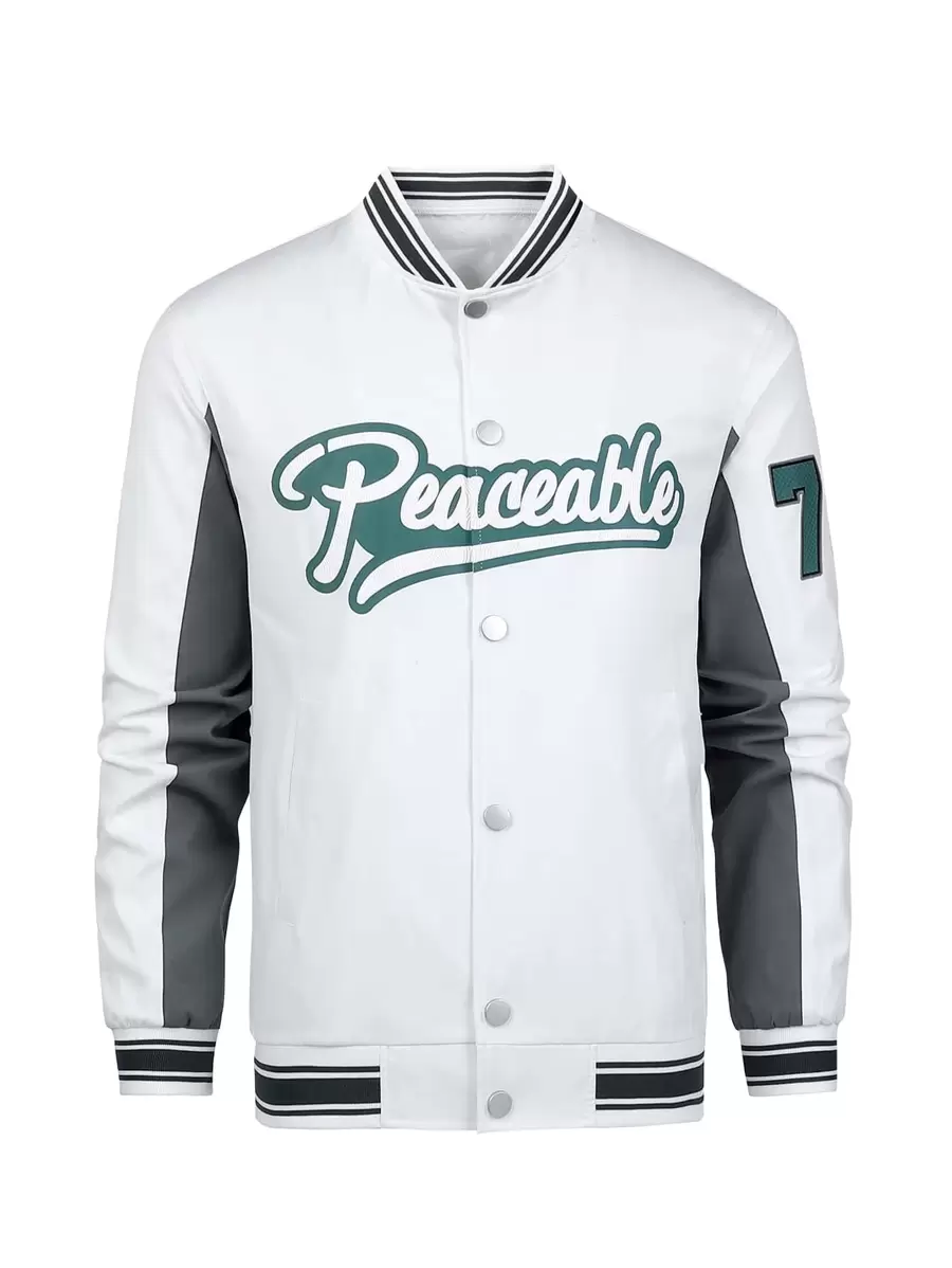 男士字母圖案飛行員夾克 - 白色 - 查看 1