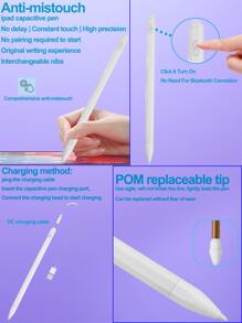 Lápiz óptico recargable activo anti-operación errónea específico para tabletas Apple - Blanco - Ver 3