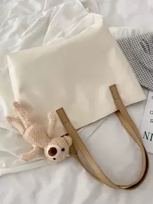 Túi đeo vai nữ họa tiết chữ Kawaii dễ thương, dung tích lớn, thiết kế chữ thời trang, túi tote nhiều màu, dành cho nữ, tân binh & nhân viên văn phòng, làm quà tặng cho giáo viên, dành cho bé gái, thiếu nữ, dành cho quý cô, dành cho nữ có mặt dây chuyền hình gấu, dùng khi đi làm/đi chơi/đi làm/văn phòng, dùng cho lễ hội/nghỉ mát/ngày lễ, ba lô đi học, túi xách đi học, dung tích lớn - Màu be - Xem 7