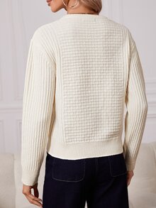 Guipure Lace Panel Sweater - Beige - View 4