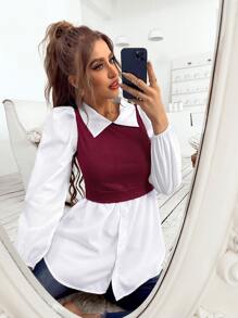 SHEIN Unity Colourblock Lantern Sleeve 2 In 1 Top