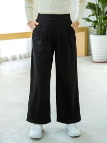 Girls Solid Slant Pocket Joggers - Black - View 1