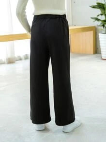 Girls Solid Slant Pocket Joggers - Black - View 2