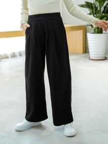 Girls Solid Slant Pocket Joggers - Black - View 3