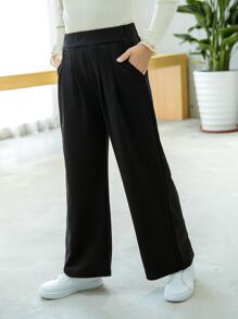 Girls Solid Slant Pocket Joggers - Black - View 6